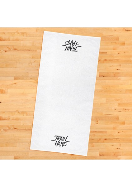 Train Hard V2 / Beyaz - Siyah Spor Havlusu