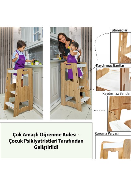 Ahşap Montessori Öğrenme Kulesi / 2-6 Yaş / Naturel