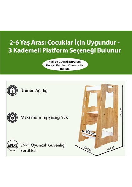 Ahşap Montessori Öğrenme Kulesi / 2-6 Yaş / Naturel