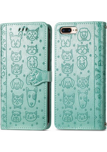 Iphone 8 Için Kılıf/7 Artı Karikatür Hayvanlar Kapak Çevirin Kısa Kayış Deri (Yurt Dışından)