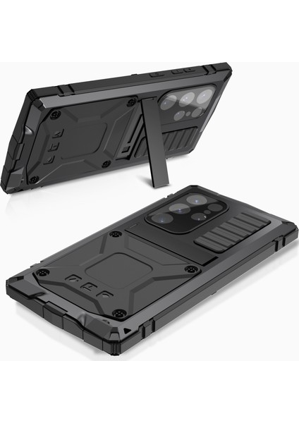 Samsung Galaxy S24 Ultra Kılıf Tpu + Metal Hibrit Kickstand Damla Korumalı Telefon Kabuğu-Siyah (Yurt Dışından)