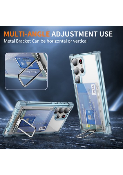 YSM Güçlendirilmiş Köşeler Serisi Samsung Galaxy S23 Ultra Kılıf Kart Yuvası Kickstand Kapak-Şeffaf Mavi (Yurt Dışından) fiyatları