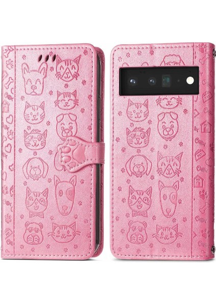 Google Piksel 6 Pro Flip Kapak Için Kılıf Karikatür Hayvanlar Deri Kılıf Kısa (Yurt Dışından)