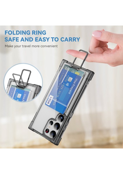 YSM Güçlendirilmiş Köşeler Serisi Samsung Galaxy S23 Ultra Kılıf Kart Yuvası Kickstand Kapak-Şeffaf Siyah (Yurt Dışından) modelleri