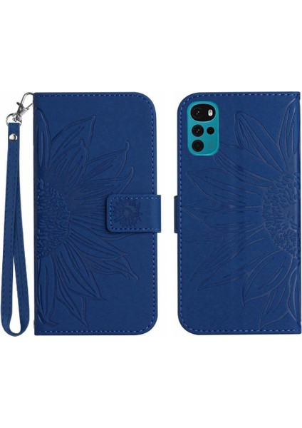 Motorola Moto G22 Kısa Kayış Flip Cüzdan Telefon Kılıfı Kabartmalı Pu (Yurt Dışından)