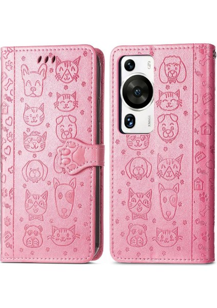 Huawei P60 Pro Karikatür Hayvanlar Için Kılıf Kısa Kayış Darbeye Kapak Çevirin (Yurt Dışından)