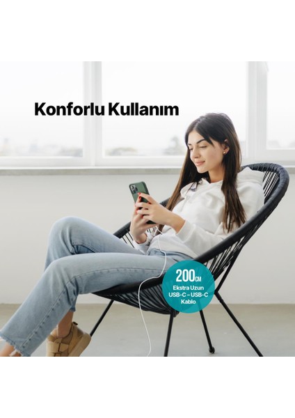 Ttec 2m 65W Süper Hızlı Pd/qc Type C To Type C Şarj ve Data Kablosu, 480MBPS Hızlı Veri Aktarımlı Kablo
