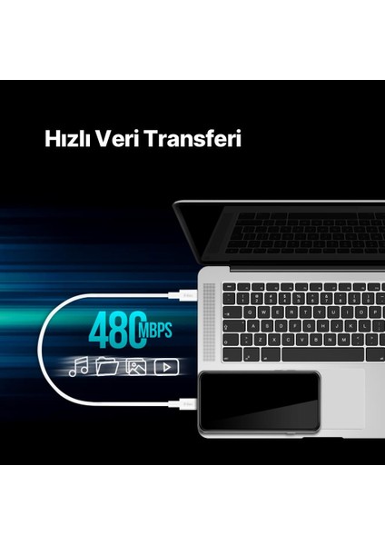 Ttec 65W 30CM Pd/qc Mega Hızlı Type C To Type C Şarj ve Data Kablosu, Ultra Dayanıklı Powerbank Kablosu