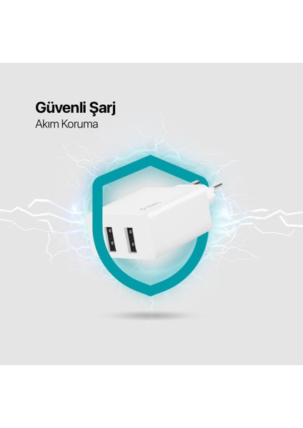 2.4A 12W Süper Hızlı 2x USB Girişli Şarj Adaptörü, Iphone, Samsung, Oppo, Xiaomi Şarj Adaptörü