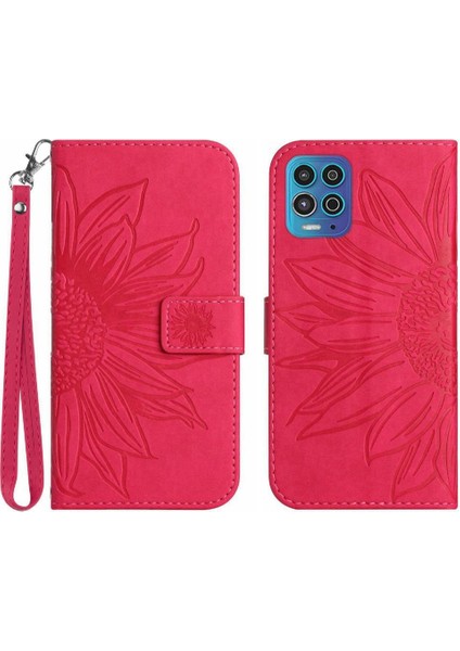 Motorola Moto G100 Kabartmalı Ayçiçeği Kart Yuvaları Tutucu Pu (Yurt Dışından)