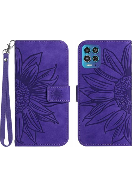 Motorola Moto G100 Kabartmalı Ayçiçeği Kart Yuvaları Tutucu Pu (Yurt Dışından)