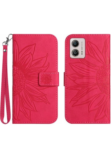 Motorola Moto G53 Flip Cüzdan Telefon Kılıfı Için Kılıf Kabartmalı Ayçiçeği Kısa (Yurt Dışından)