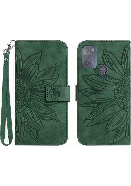 Motorola Moto G50 Lüks Pu Deri Kabartmalı Ayçiçeği Flip Telefon Kılıfı (Yurt Dışından)