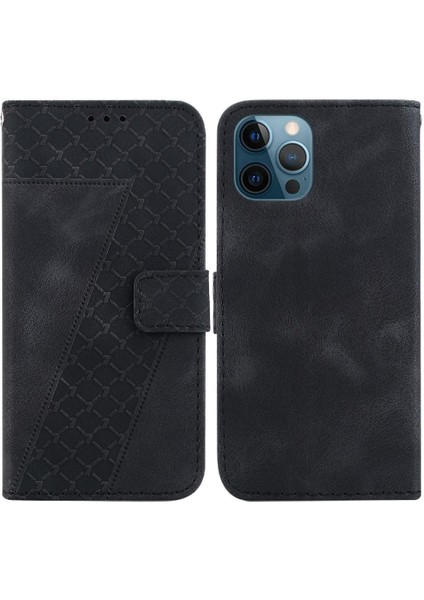 Iphone 12 Için Telefon Kılıfı Pro Max Kart Yuvası Fonksiyonu Kabartmalı Desen Flip (Yurt Dışından)
