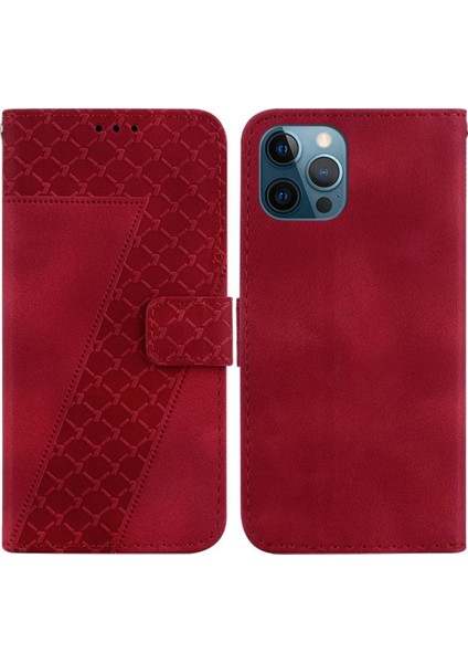 Iphone 12 Için Telefon Kılıfı Pro Max Kart Yuvası Fonksiyonu Kabartmalı Desen Flip (Yurt Dışından)