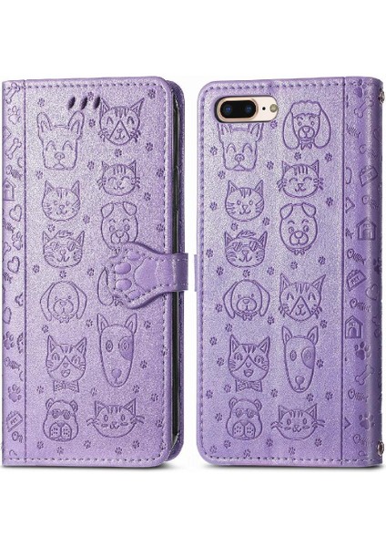 Iphone 8 Için Kılıf/7 Artı Karikatür Hayvanlar Kapak Çevirin Kısa Kayış Deri (Yurt Dışından)