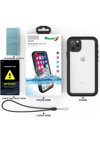 Iphone 11 Için Kılıf 12FT Askeri Darbeye Dayanıklı IP68 Su Geçirmez Tam Ekran (Yurt Dışından)
