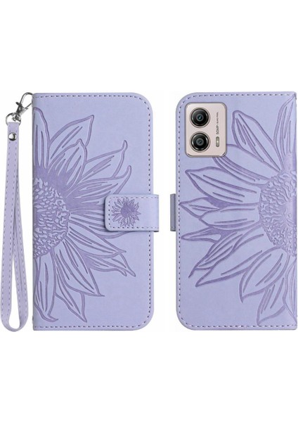 Motorola Moto G53 Flip Cüzdan Telefon Kılıfı Için Kılıf Kabartmalı Ayçiçeği Kısa (Yurt Dışından)