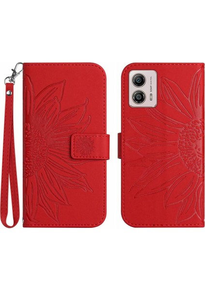 Motorola Moto G53 Flip Cüzdan Telefon Kılıfı Için Kılıf Kabartmalı Ayçiçeği Kısa (Yurt Dışından)