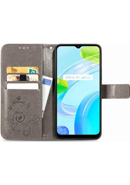 Realme C30 Dört Yapraklı Yonca Flip Kapak Için Kılıf Zarif Iş Deri (Yurt Dışından)