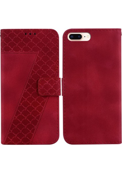 Iphone 8 Için Telefon Kılıfı Artı/7 Artı Kart Yuvası Fonksiyonu Kabartmalı Desen Pu (Yurt Dışından)