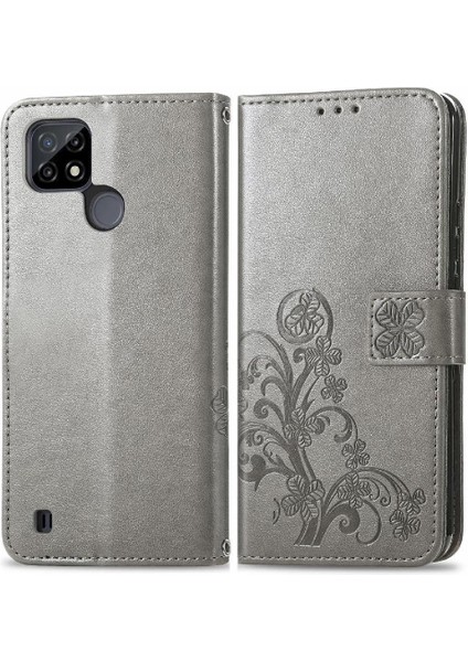 Realme C21Y Dört Yapraklı Yonca Kısa Kayış Deri Kılıf Kapak Kapak (Yurt Dışından)