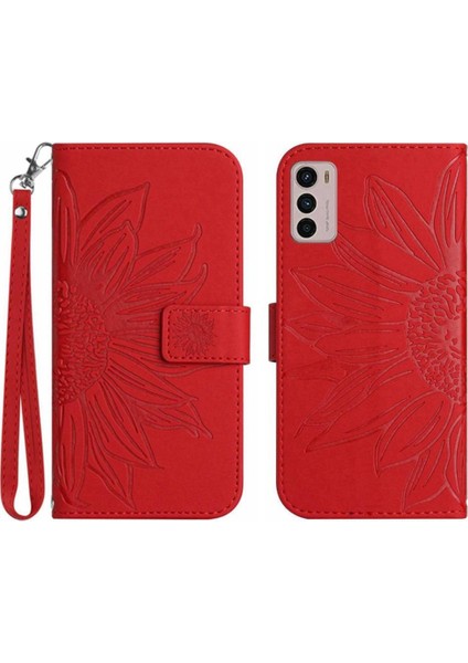 Motorola Moto G42 Kabartmalı Ayçiçeği Flip Cüzdan Telefon Kılıfı Pu (Yurt Dışından)