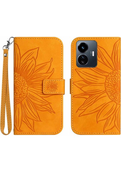 Vivo Y77 5G/Y77E 5g Için Kart Yuvaları Tutucu ile Kabartmalı Ayçiçeği Pu (Yurt Dışından)