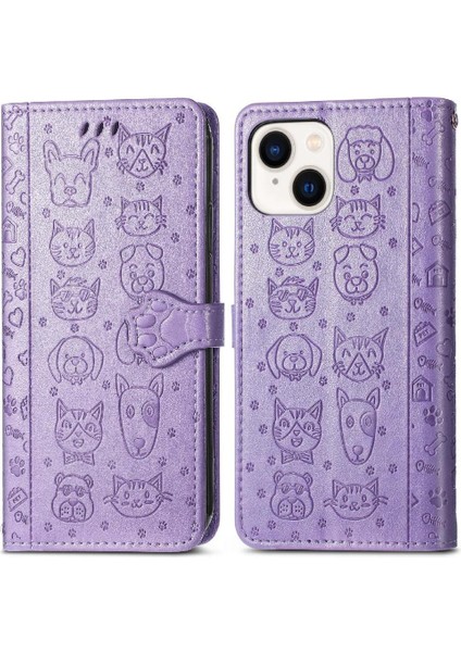Iphone 14 Için Kılıf Kapak Kapak Kısa Kayış Deri Kılıf Karikatür Hayvanlar (Yurt Dışından)