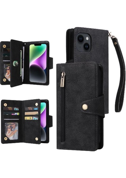 El Kayışı Fermuar Cüzdan Kapak Kart Tutucu Deri ile iphone 14 Için Kılıf (Yurt Dışından)