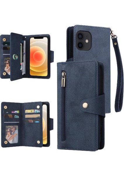 El Kayışı Kapak ile iphone 12 Mini Kart Tutucu Manyetik Deri Kılıf (Yurt Dışından)
