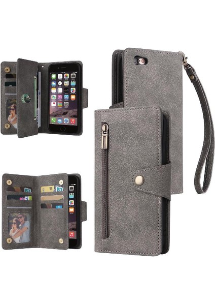 El Kayışı Manyetik Deri Fermuar ile iphone 6/6s Kart Tutucu Için Kılıf (Yurt Dışından)