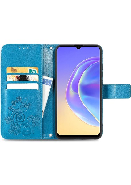 Vivo V21E 5g Için Dört Yapraklı Yonca Kısa Kayış Deri Kılıf Kapak Çevirin (Yurt Dışından)