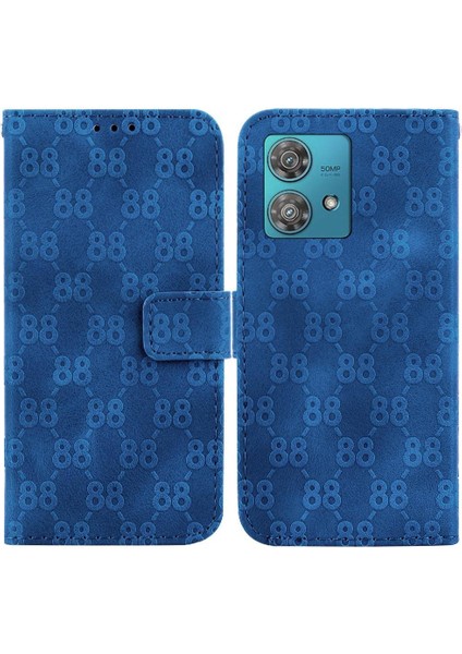 Motorola Kenar 40 Neo Pu Deri Kickstand Çift 8 Kabartmalı Telefon Kılıfı (Yurt Dışından)