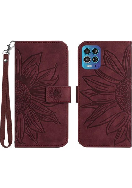 Motorola Moto G100 Kabartmalı Ayçiçeği Kart Yuvaları Tutucu Pu (Yurt Dışından)