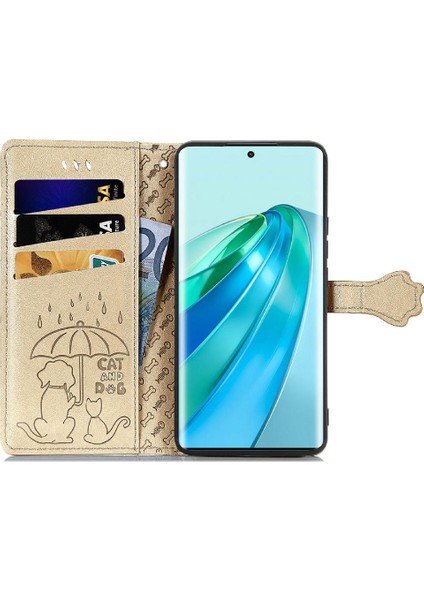 Huawei Onur X9A Karikatür Hayvanlar Için Kılıf Kısa Kayış Deri Kılıf Flip (Yurt Dışından)