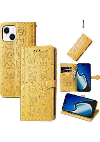 Iphone 15 Için Kılıf Kapak Kapak Kısa Kayış Deri Kılıf Karikatür Hayvanlar (Yurt Dışından) modelleri