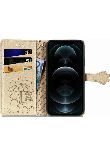 Iphone 12 Için Kılıf Promax Kısa Kayış Karikatür Hayvanlar Kapak Çevirin Deri (Yurt Dışından)