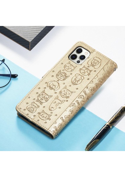 Iphone 12 Için Kılıf Promax Kısa Kayış Karikatür Hayvanlar Kapak Çevirin Deri (Yurt Dışından)