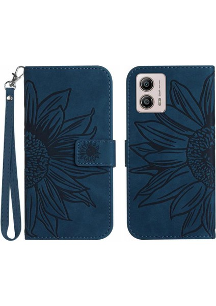 Motorola Moto G53 Flip Cüzdan Telefon Kılıfı Için Kılıf Kabartmalı Ayçiçeği Kısa (Yurt Dışından)