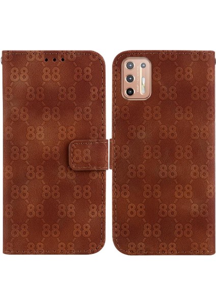 Motorola Moto G9 Artı Çift 8 Kabartmalı Kickstand Kart Pu Için Telefon Kılıfı (Yurt Dışından)