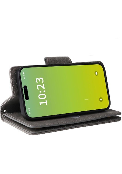 El Kayışı Manyetik Kart ile iphone 15 Artı Fermuar Cüzdan Kapak (Yurt Dışından)
