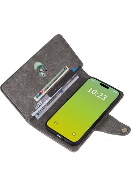 El Kayışı Manyetik Kart ile iphone 15 Artı Fermuar Cüzdan Kapak (Yurt Dışından)