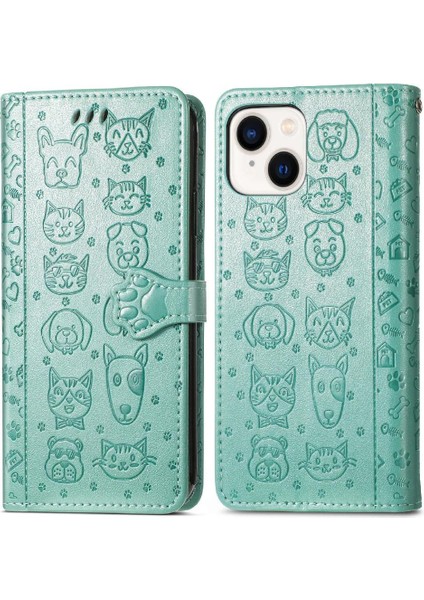 Iphone 14 Için Kılıf Kapak Kapak Kısa Kayış Deri Kılıf Karikatür Hayvanlar (Yurt Dışından)