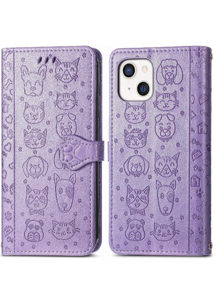 Iphone 13 Için Kılıf Kısa Kayış Darbeye Deri Kılıf Karikatür Hayvanlar (Yurt Dışından)