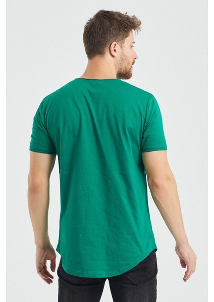 Erkek Kırmızı Oval Etek Geniş Yaka %100 Pamuk Kısa Kollu T-Shirt