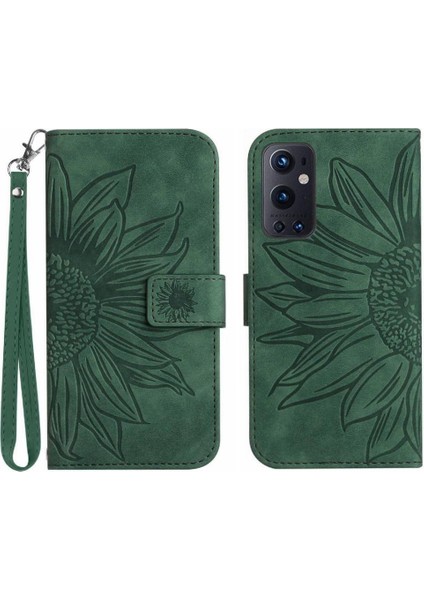 Kart Yuvaları Tutucu Kabartmalı Ayçiçeği Lüks Pu ile Oneplus 9 Pro Için Kılıf (Yurt Dışından)
