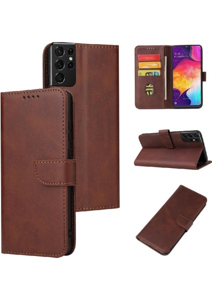 Samsung Galaxy S21 Ultra Tam Koruma Deri Folio Flip Case (Yurt Dışından)