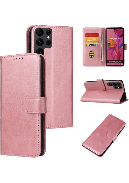 Samsung Galaxy S22 Ultra Deri Folio Flip Case Manyetik Karbon (Yurt Dışından)