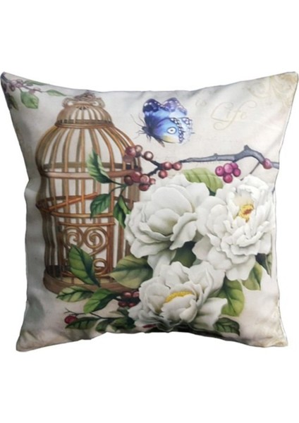 Kafesli Çiçekli Kırlent Kılıfı